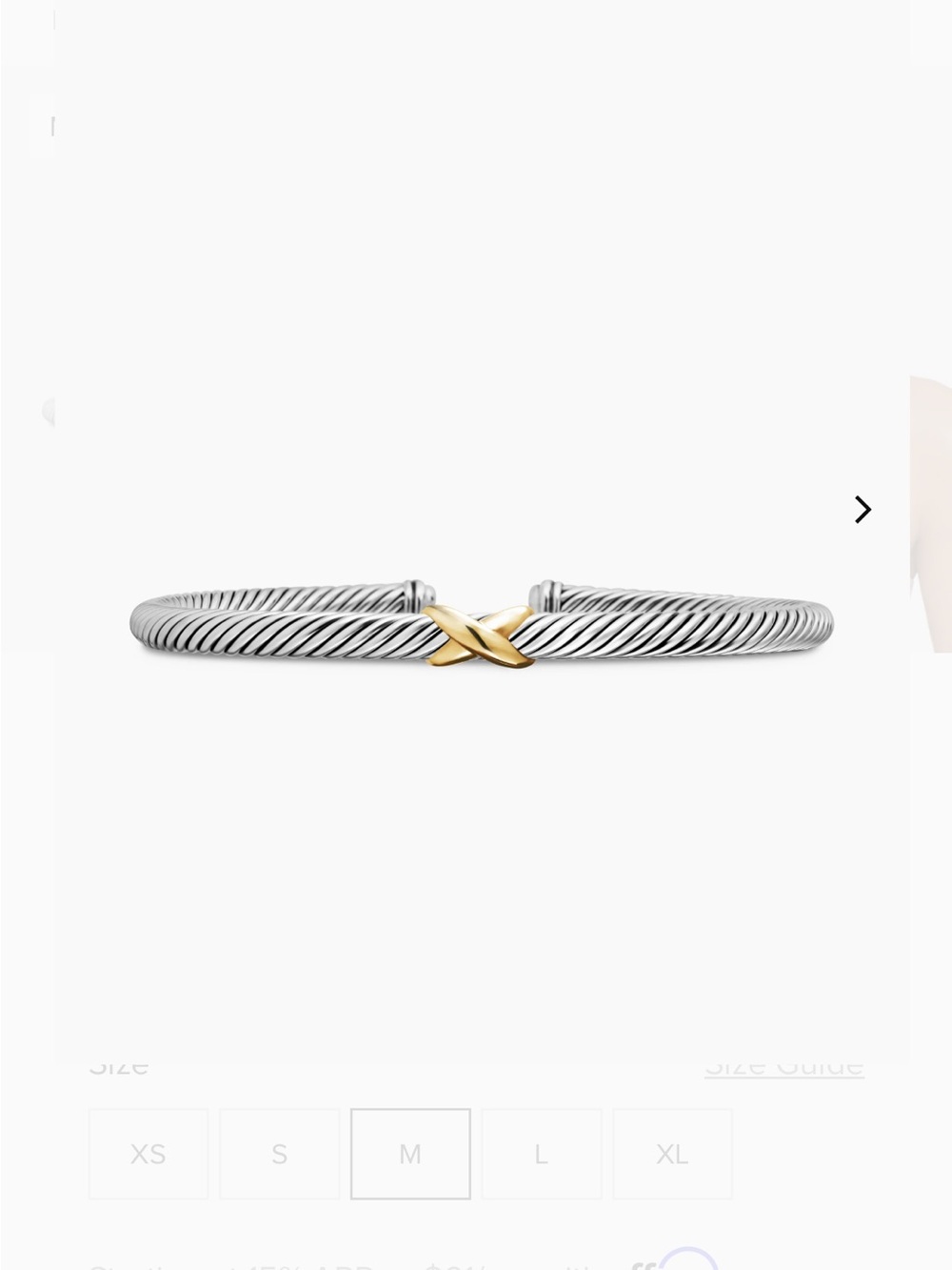 David Yurman Silver Cable Cuff with Gold X Accent